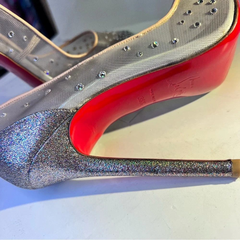 Christian Louboutin Follies Strass 100 Crystal Mesh Pumps Nude/Silver Glitter